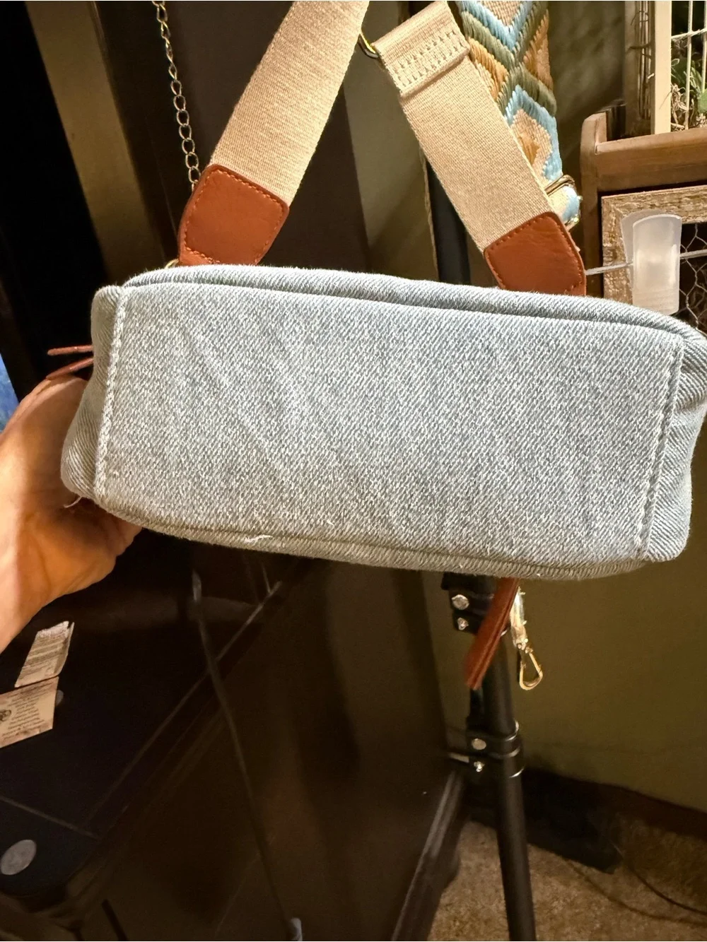Denim crossbody with extra strap